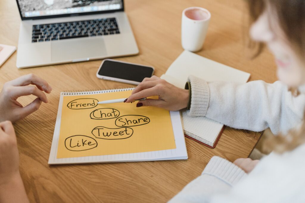Small business owner creating social media content ideas